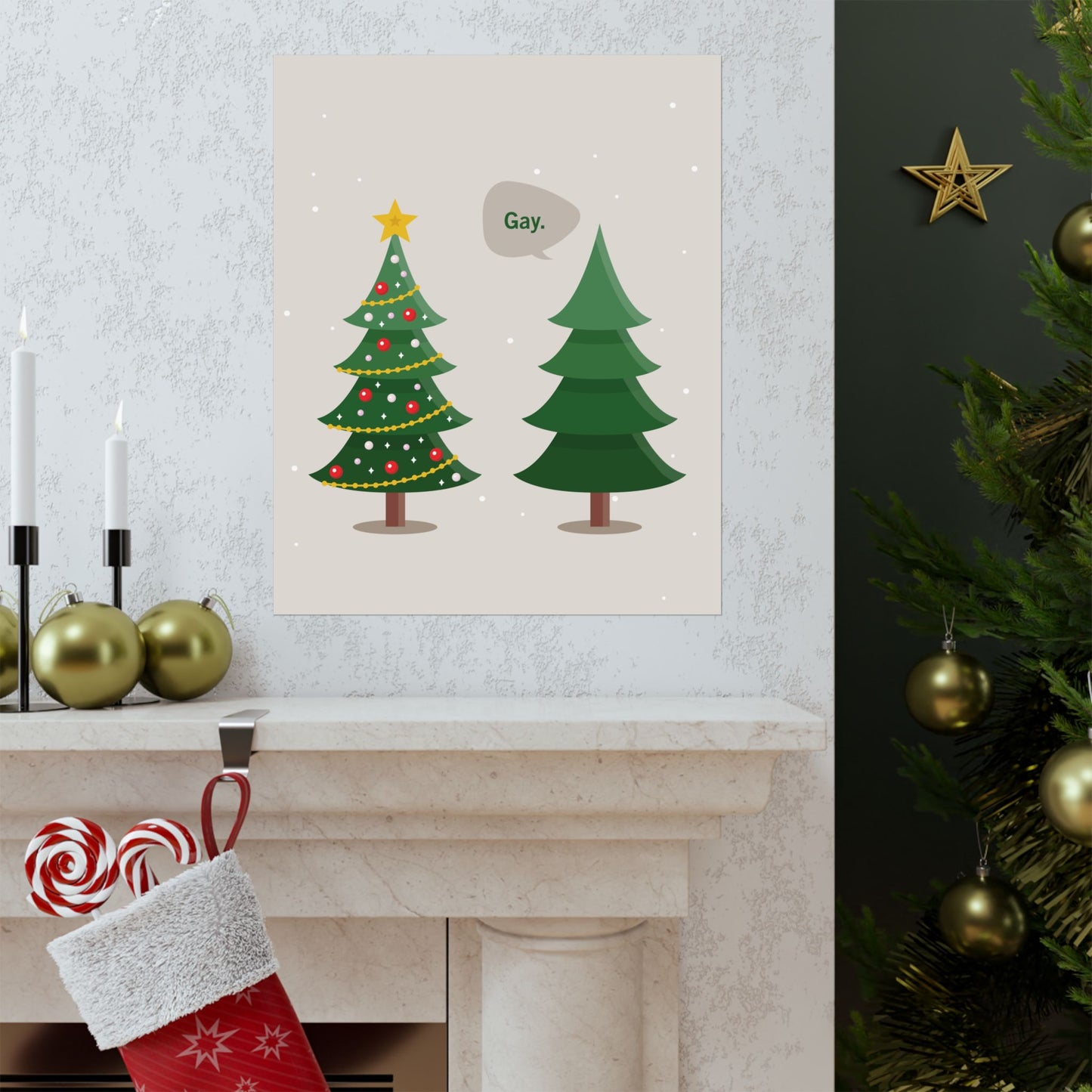 Gay. Christmas Print – Funny LGBTQ Holiday Wall Art, Minimalist Christmas Decor, Matte Giclée Print (8×10, 16×20, 24×36)