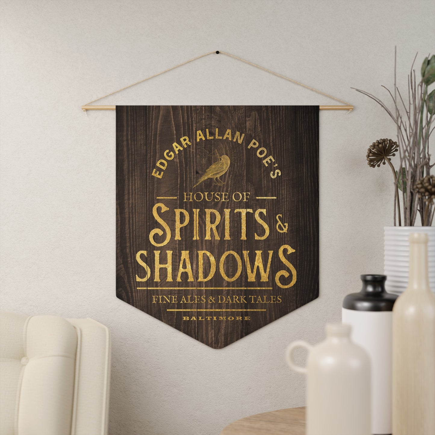 Edgar Allan Poe’s House of Spirits & Shadows Tavern Pennant – Gothic Wall Hanging