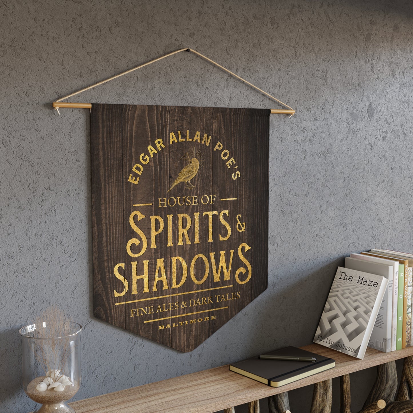 Edgar Allan Poe’s House of Spirits & Shadows Tavern Pennant – Gothic Wall Hanging