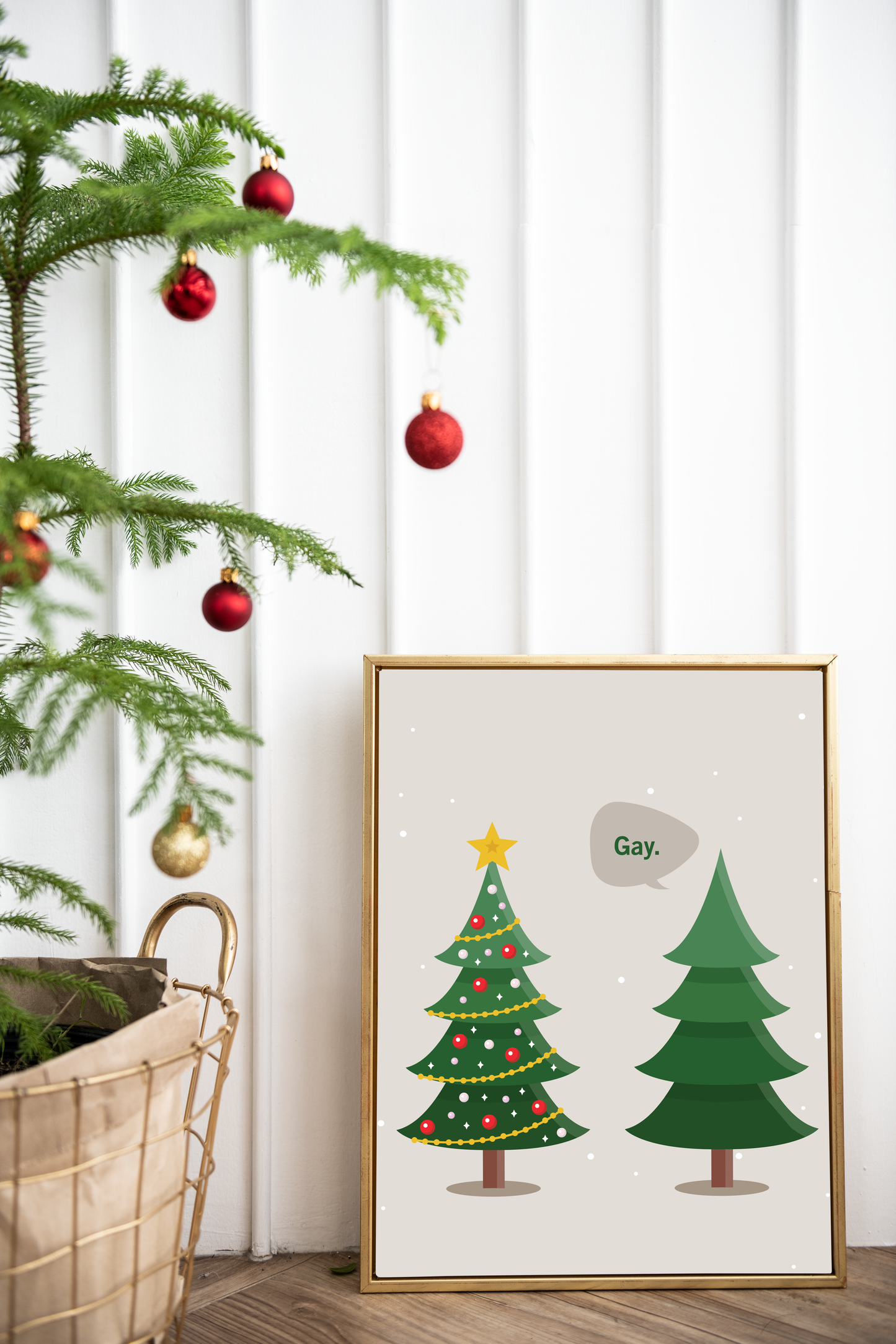 Gay. Christmas Print – Funny LGBTQ Holiday Wall Art, Minimalist Christmas Decor, Matte Giclée Print (8×10, 16×20, 24×36)