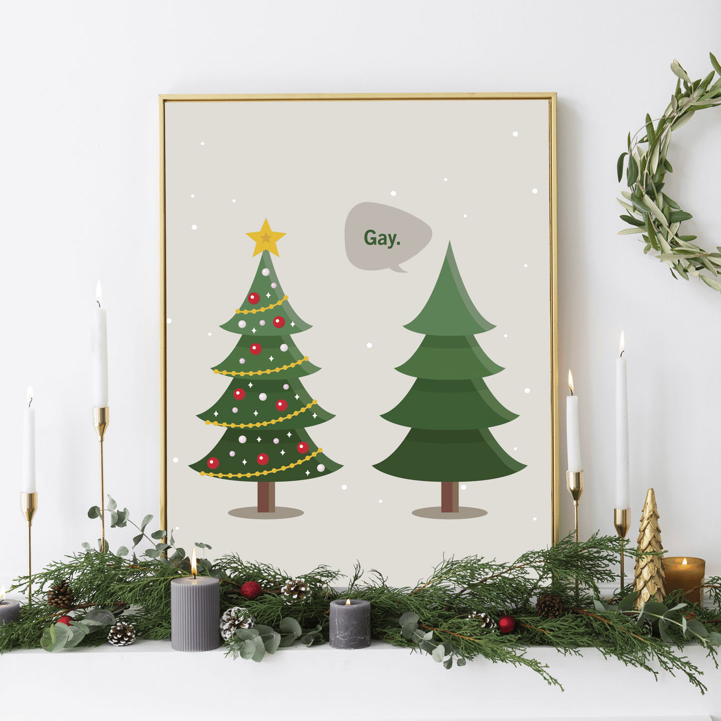 Gay. Christmas Print – Funny LGBTQ Holiday Wall Art, Minimalist Christmas Decor, Matte Giclée Print (8×10, 16×20, 24×36)