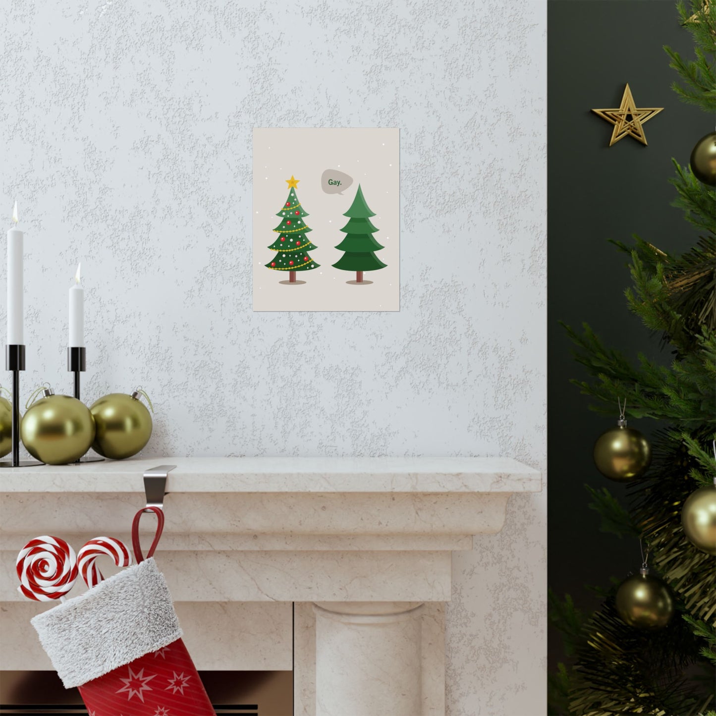 Gay. Christmas Print – Funny LGBTQ Holiday Wall Art, Minimalist Christmas Decor, Matte Giclée Print (8×10, 16×20, 24×36)