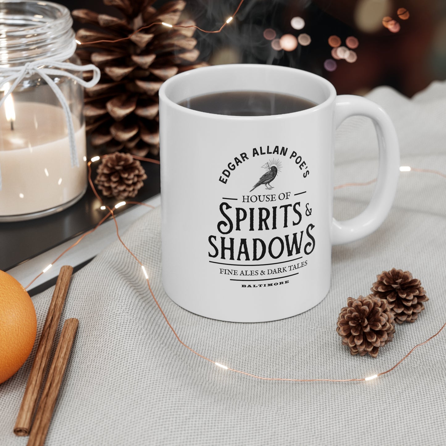 Edgar Allan Poe's House of Spirits Mug – Perfect for Literature Lovers, Halloween Decor, Gift for Readers, Coffee Lovers, Gothic Home