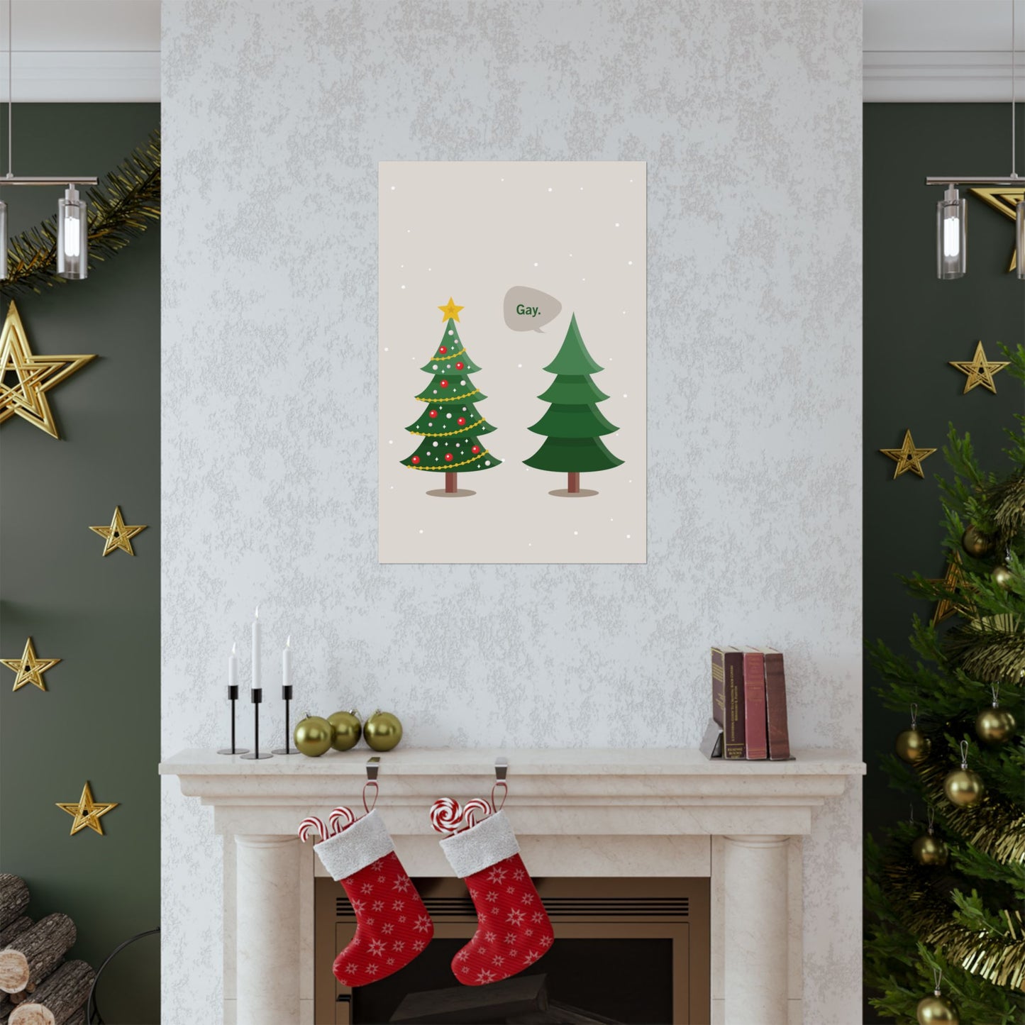 Gay. Christmas Print – Funny LGBTQ Holiday Wall Art, Minimalist Christmas Decor, Matte Giclée Print (8×10, 16×20, 24×36)